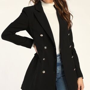 Lulus Captain's Blog Black Double-breasted Coat - Size XL